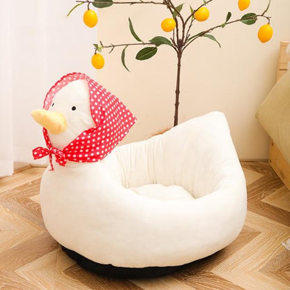 White Duck with Red Scarf Cat Dog Bed