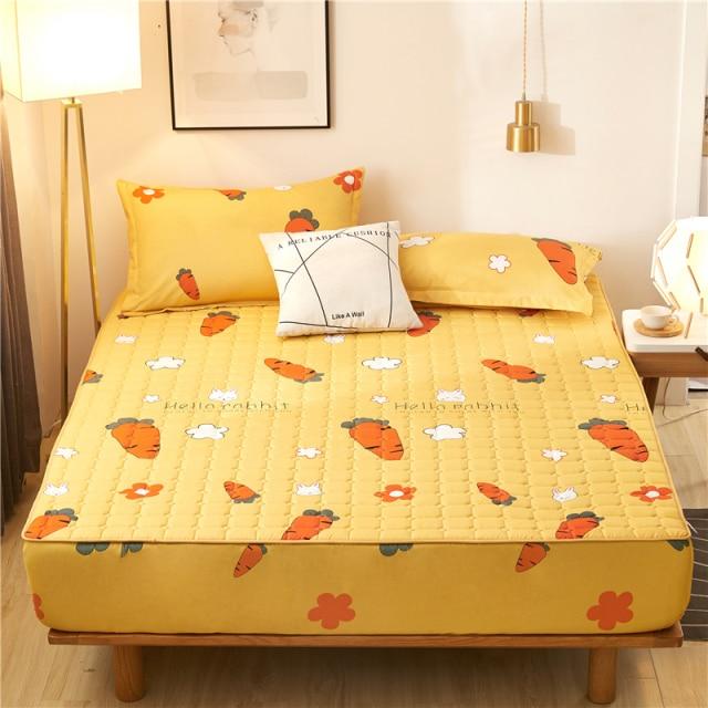 Yellow Carrot Bunnies Quilted Fitted Bedsheet