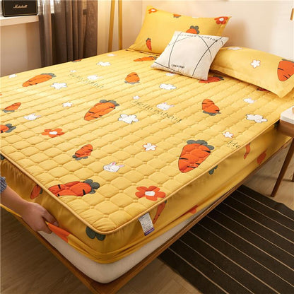 Yellow Carrot Bunnies Quilted Fitted Bedsheet