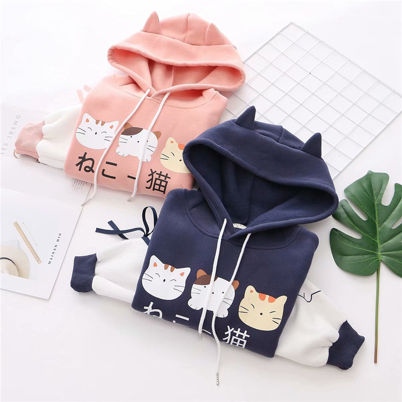 Whiskered Whimsy: Harajuku Cartoon Kitty Cat Letter Hoodie - Purr-fectly Cute Comfort! 🐾💖