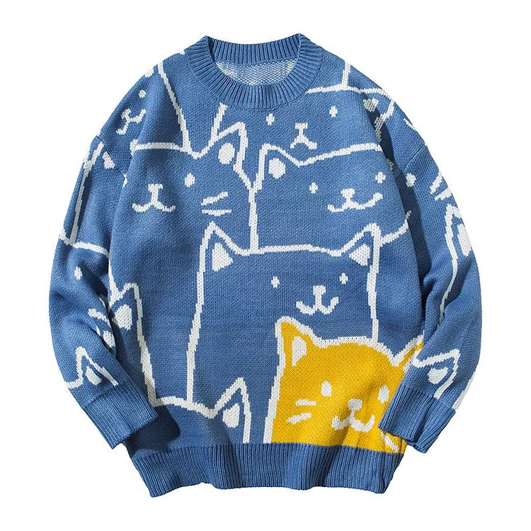 Harajuku Cartoon Cat Sweater - Your Casual Style Statement