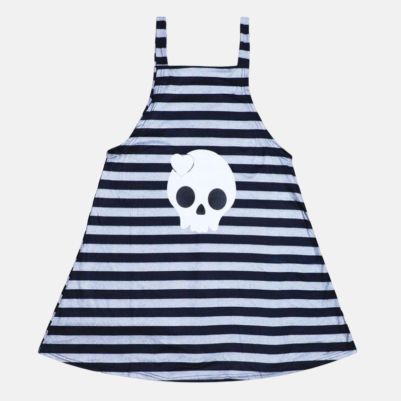 Kawaii Meets Gothic: Striped Emo Skull Dress for a Unique Look