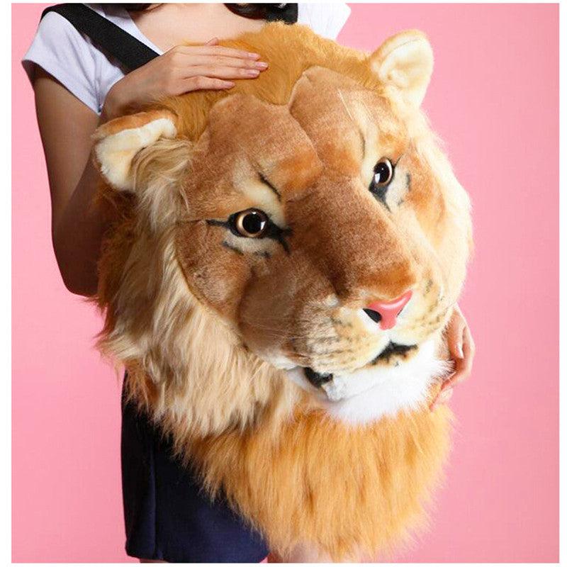 Realistic Lion and Tiger Head Plush Backpacks