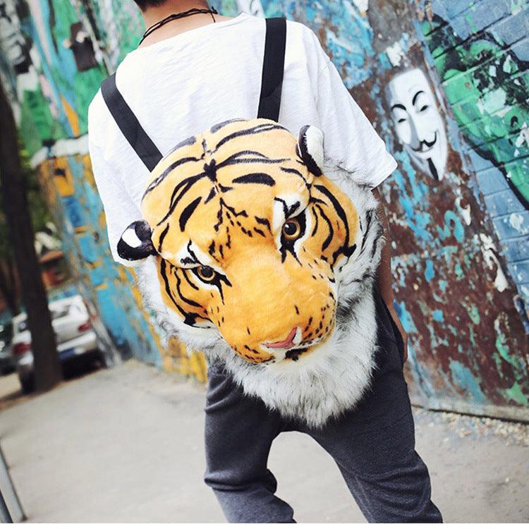 Realistic Lion and Tiger Head Plush Backpacks