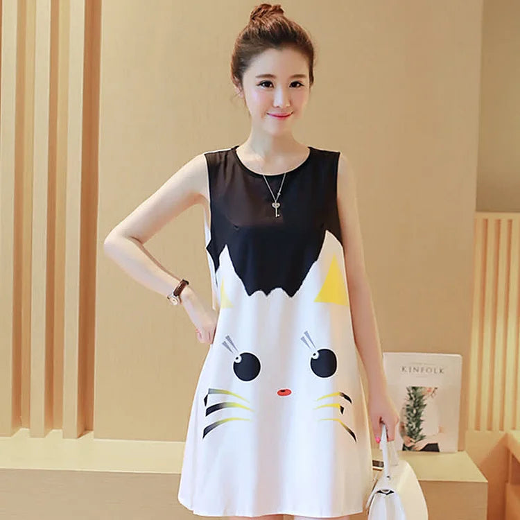 Cartoon Kitty Print Magic: Dress Up Effortlessly!