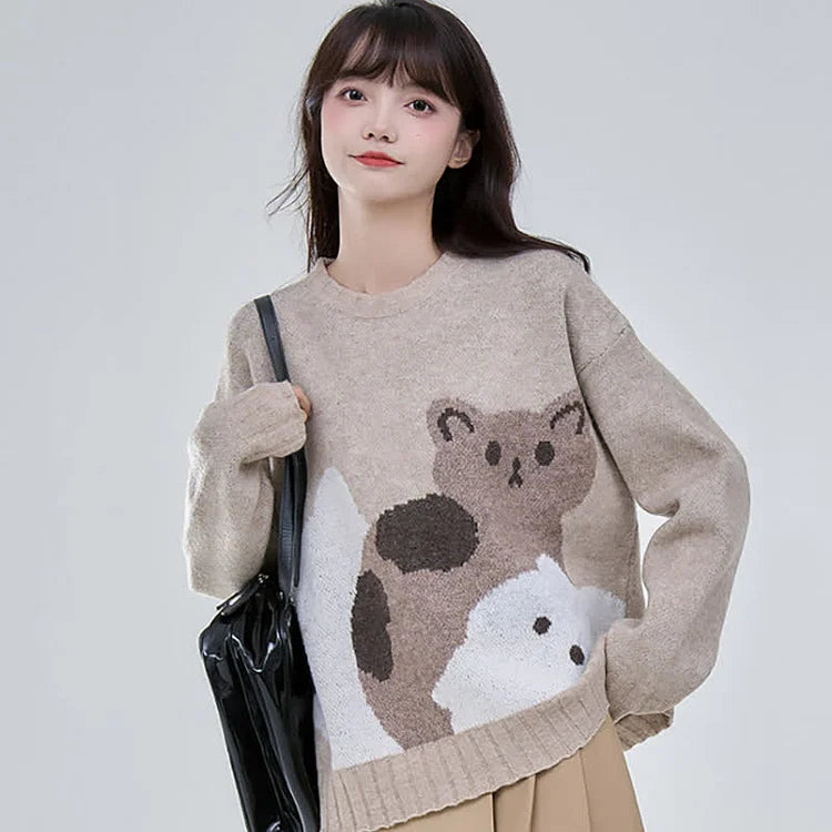 Furry Friend Fashion: Casual Cat Sweater - Embrace Whiskered Warmth in Coffee Coziness! 🐈🧡