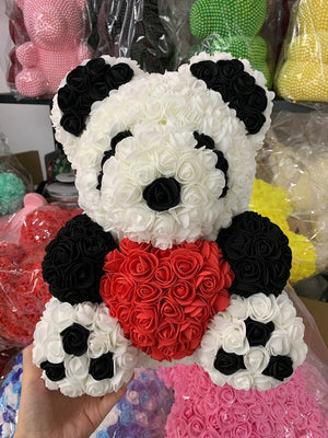 XL Panda Teddy with Heart-Shaped Enchanted Rose (2 Designs)