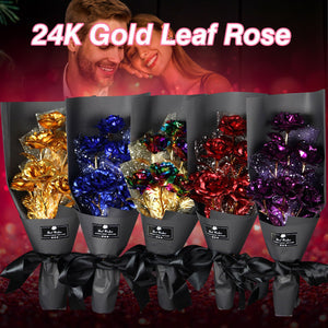 Valentine's Day Surprise: 24k Gold Galaxy Rose Flower Bouquet for Your Wife or Mom