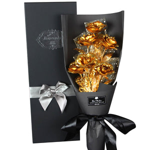 Valentine's Day Surprise: 24k Gold Galaxy Rose Flower Bouquet for Your Wife or Mom