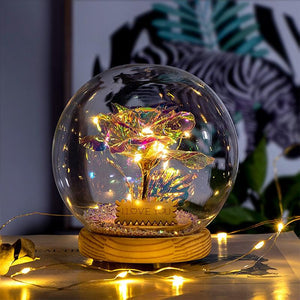 Galaxy-Themed Crystal Ball with Enchanted Red Rose LED Display