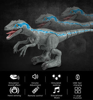 Grey Velociraptor Robot Dinosaur with Remote Control