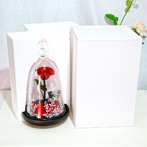 LED Glass Display with Immortal Enchanted Bell Rose (Preserved or Artificial Options)