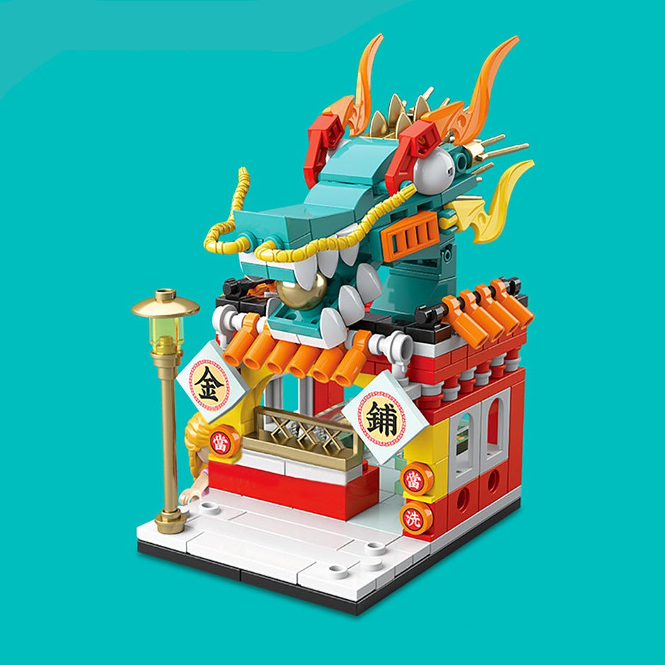 Chinese Lion Dragon Stores Micro Building Sets