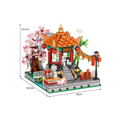 Chinese Street Bridge Pavilion Teahouse Micro Building Set Collection