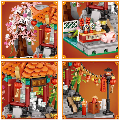 Chinese Street Bridge Pavilion Teahouse Micro Building Set Collection