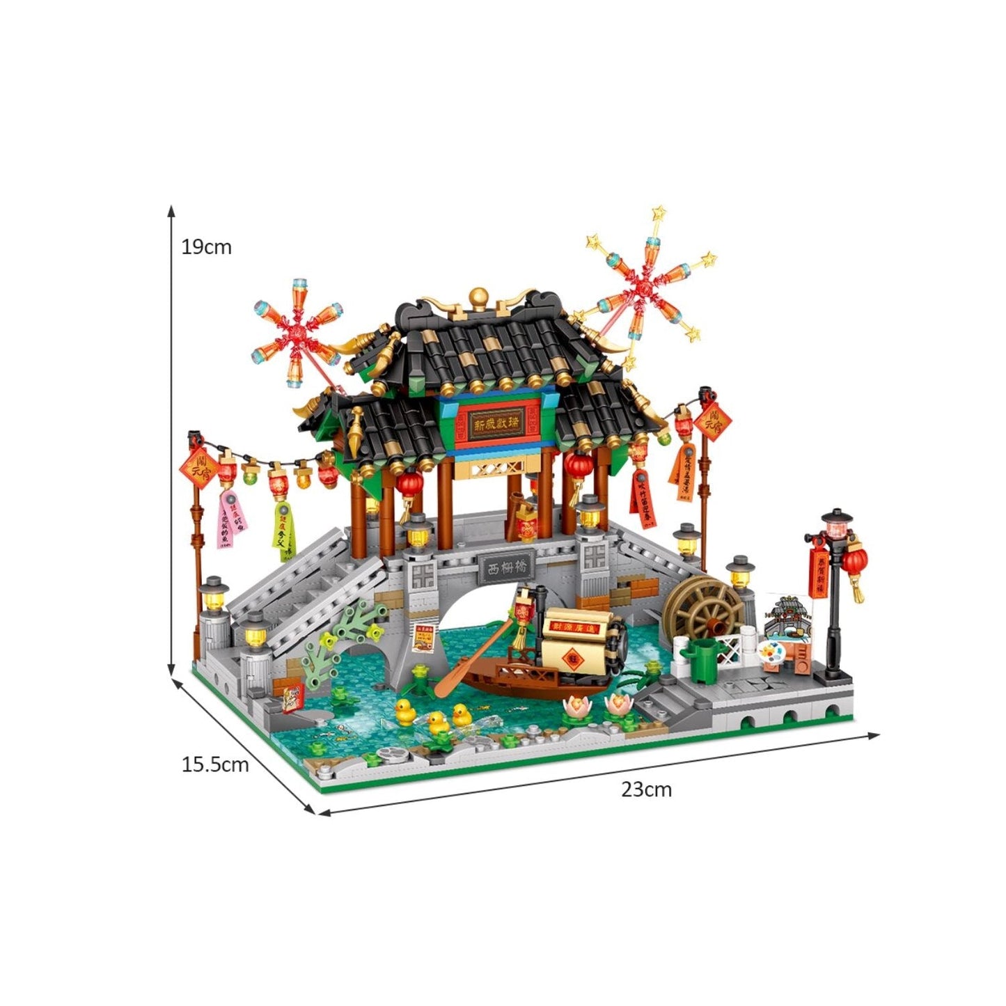 Chinese Street Bridge Pavilion Teahouse Micro Building Set Collection