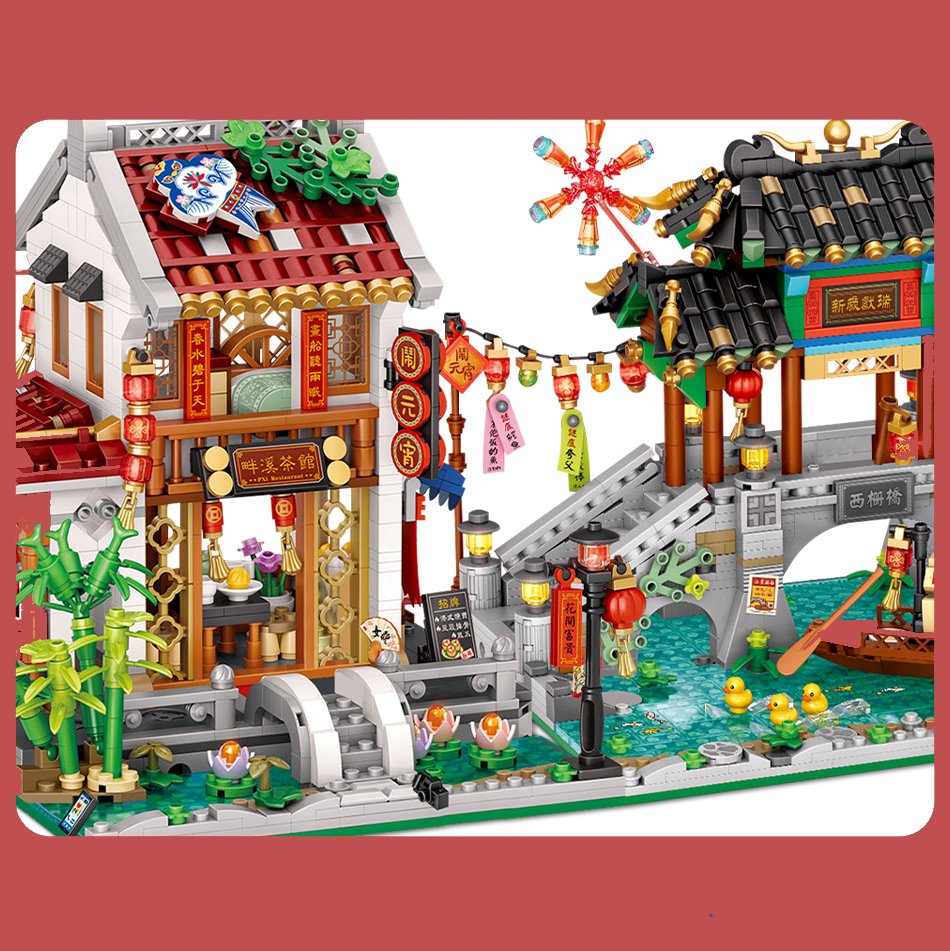 Chinese Street Bridge Pavilion Teahouse Micro Building Set Collection