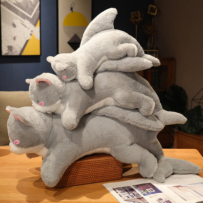 Kawaii Grey Half Cat Half Shark Combo Plushie