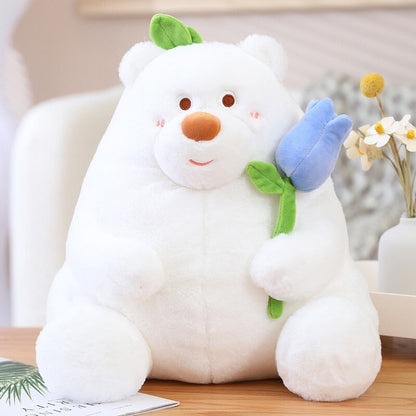 Round Romantic Bear Couple with Rose Plush