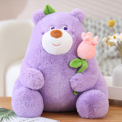 Round Romantic Bear Couple with Rose Plush