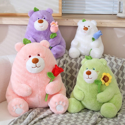 Round Romantic Bear Couple with Rose Plush