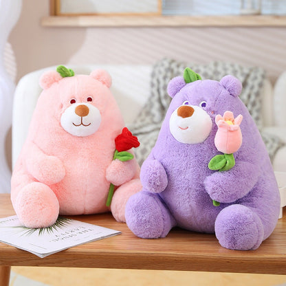 Round Romantic Bear Couple with Rose Plush