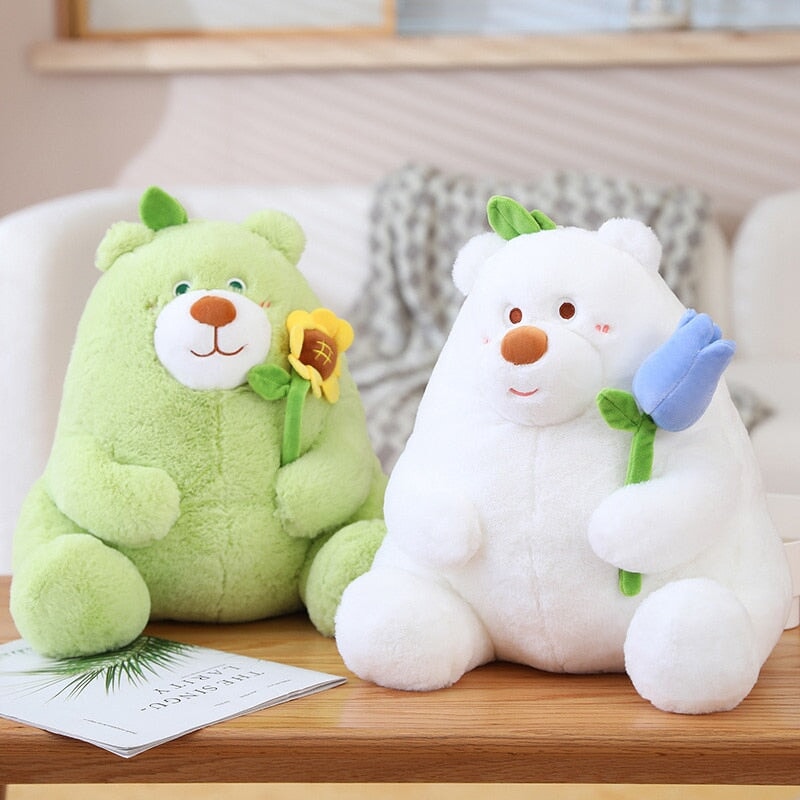 Round Romantic Bear Couple with Rose Plush