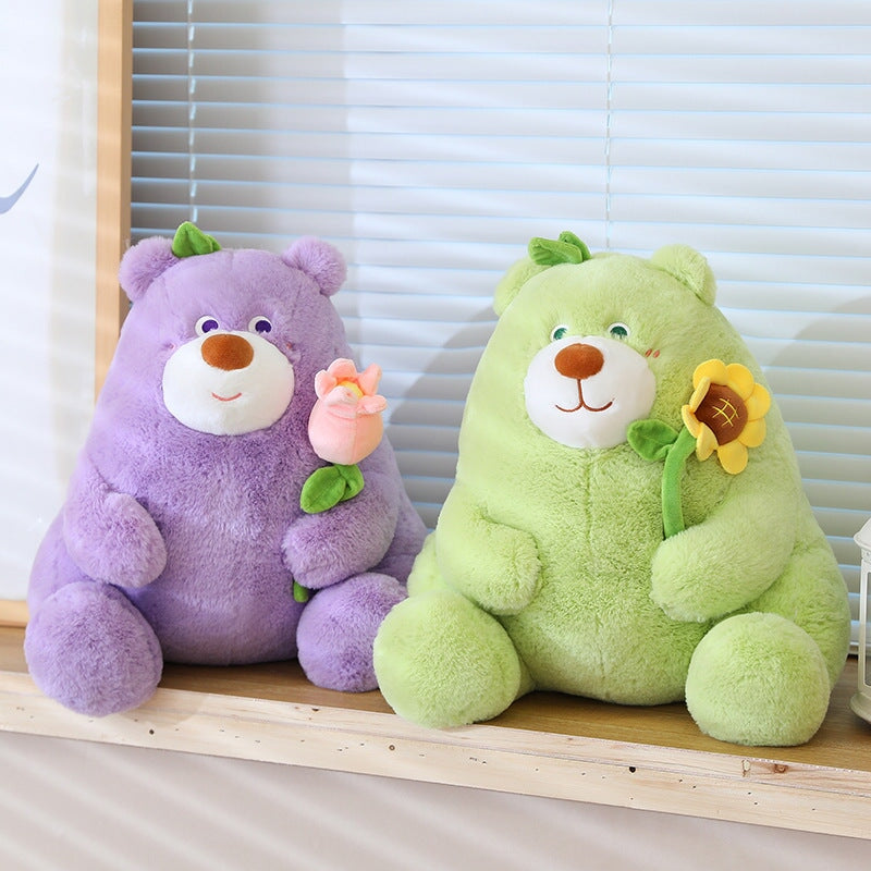 Round Romantic Bear Couple with Rose Plush