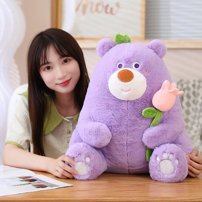 Round Romantic Bear Couple with Rose Plush