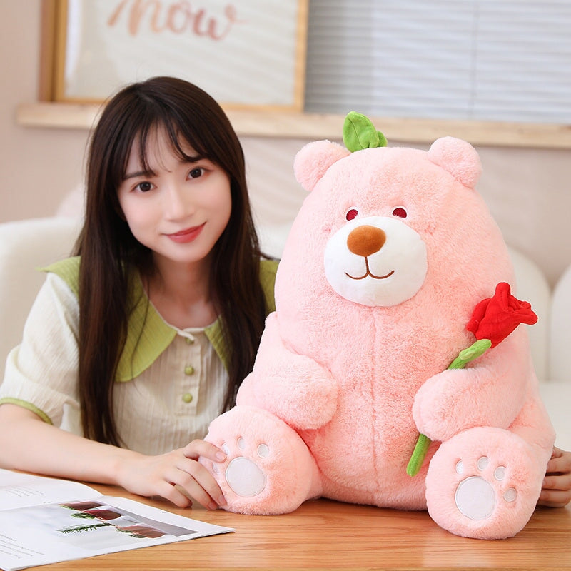 Round Romantic Bear Couple with Rose Plush