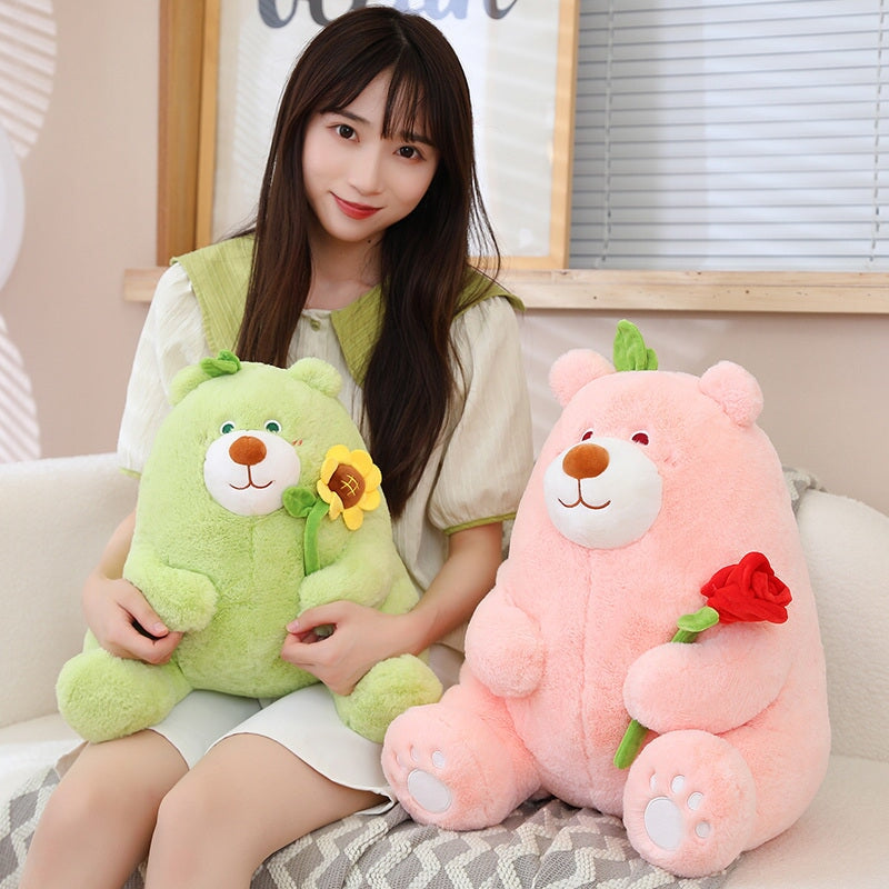 Round Romantic Bear Couple with Rose Plush