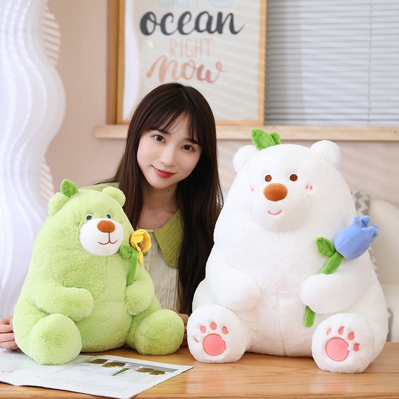 Round Romantic Bear Couple with Rose Plush