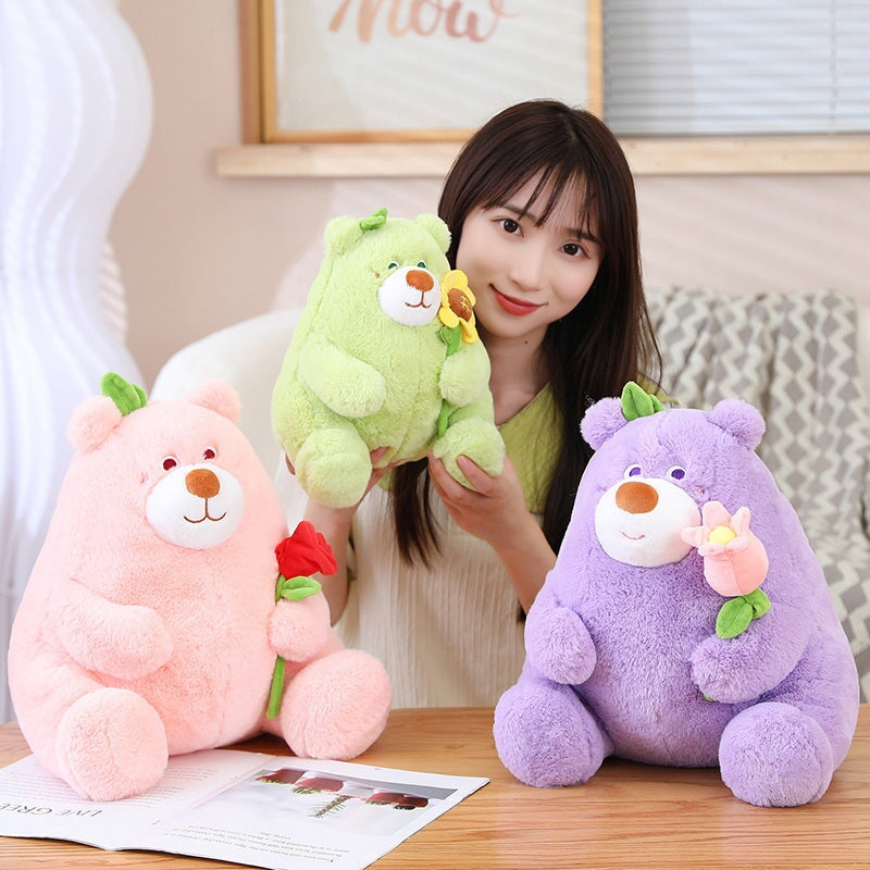 Round Romantic Bear Couple with Rose Plush