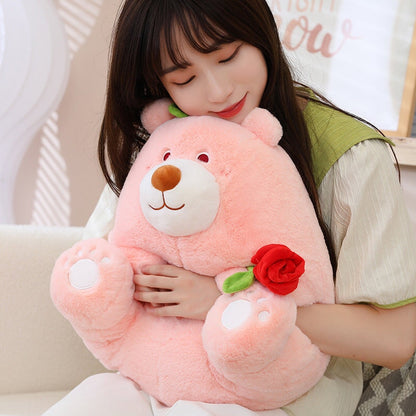 Round Romantic Bear Couple with Rose Plush