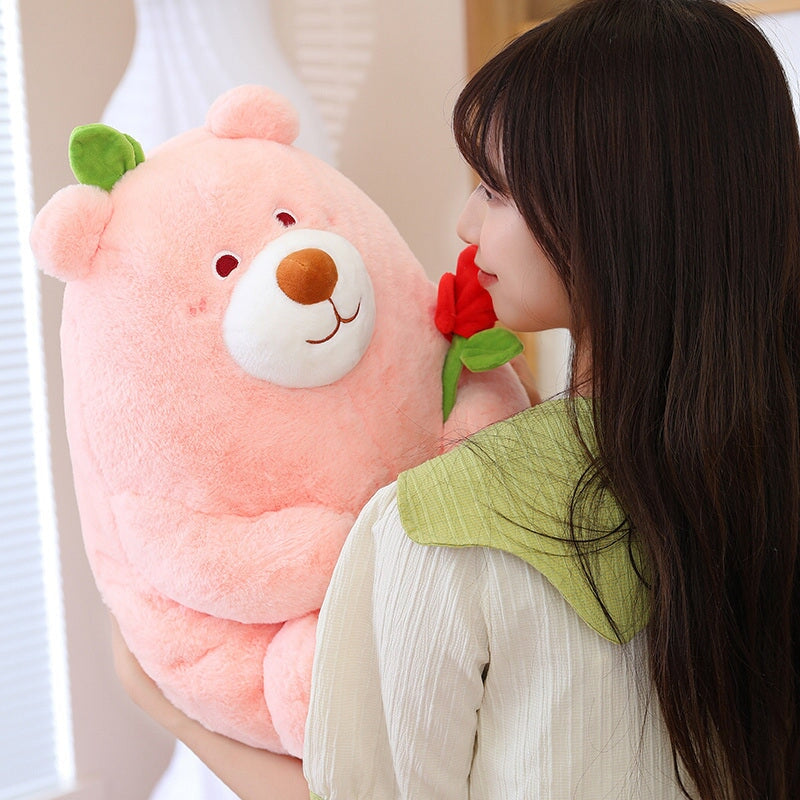 Round Romantic Bear Couple with Rose Plush