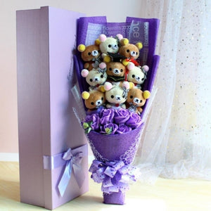 Rose-Themed Teddy Bear Plush Bouquet with 8 Options (Optional Gift Box Included)