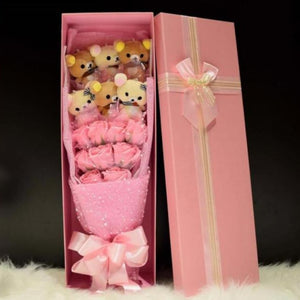 Rose-Themed Teddy Bear Plush Bouquet with 8 Options (Optional Gift Box Included)