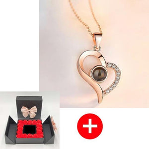 Unique 'I Love You' Necklace with 100 Language Projection and Rose Box Gift (30 Designs