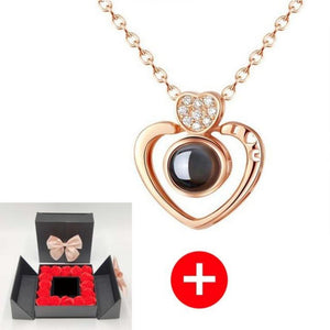 Unique 'I Love You' Necklace with 100 Language Projection and Rose Box Gift (30 Designs