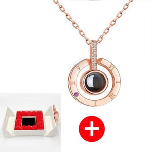 Unique 'I Love You' Necklace with 100 Language Projection and Rose Box Gift (30 Designs